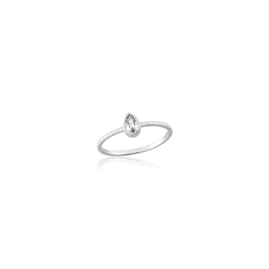 Anel Gota Zircônia Cristal em Prata 925