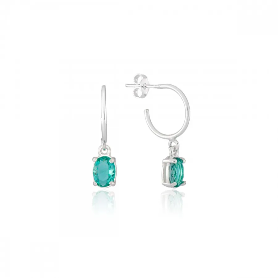 Argola Pedra Oval em Prata 925